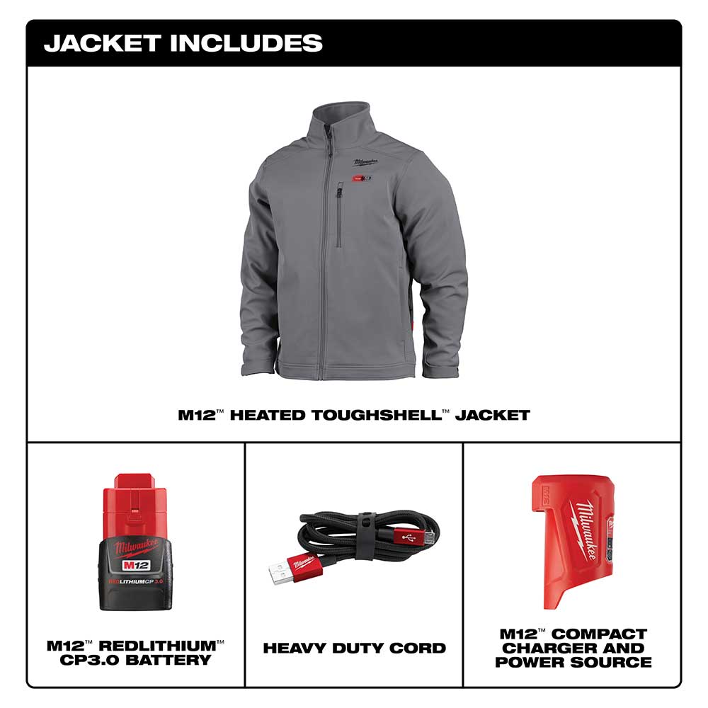 Milwaukee, Milwaukee 204G-21L M12 12V Li-Ion Cordless TOUGHSHELL Large Heated Gray Jacket