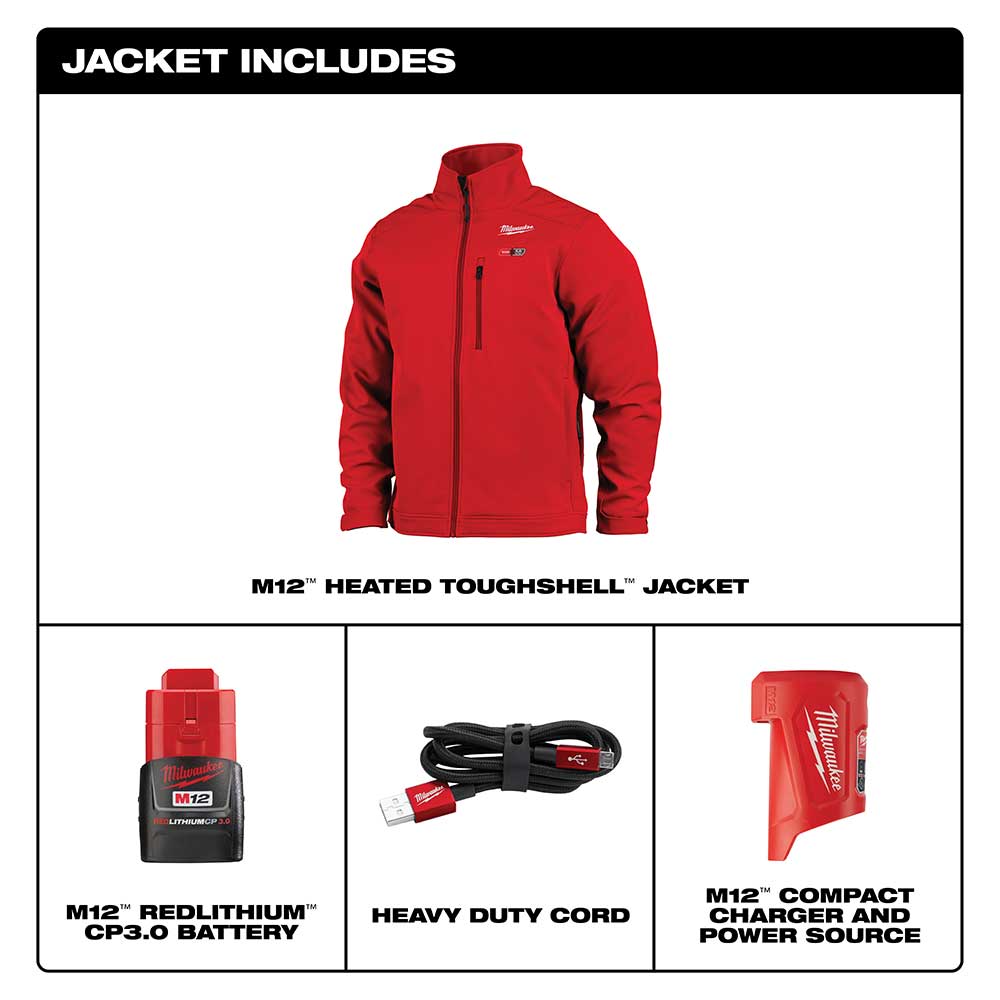 Milwaukee, Milwaukee 204R-21L M12 12V Li-Ion Cordless TOUGHSHELL Large Heated Red Jacket