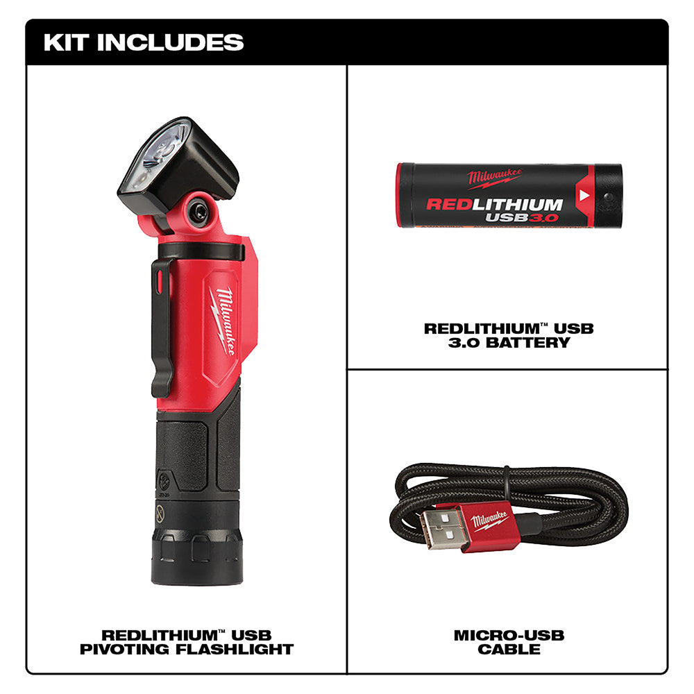 Milwaukee, Milwaukee 2113-21 500-Lumen Redlithium USB Rechargeable Pivoting Flashlight