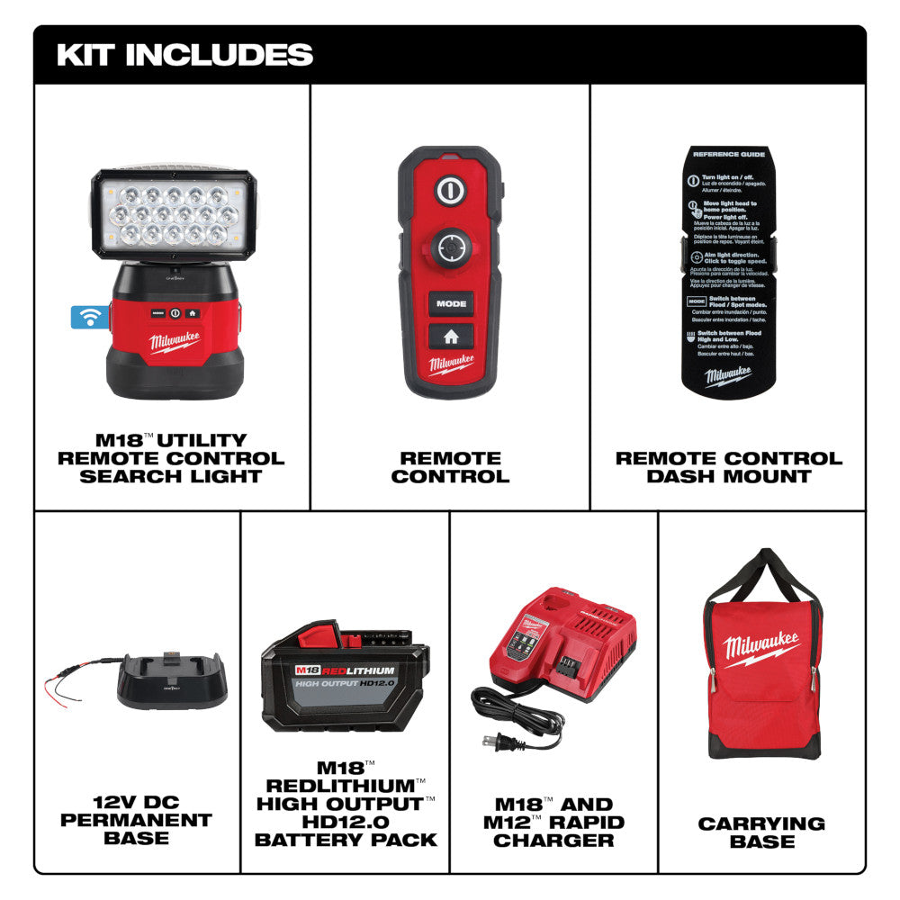 Milwaukee, Milwaukee 2123-21HD M18 Utility Remote Control Search Light Kit w/ Portable Base