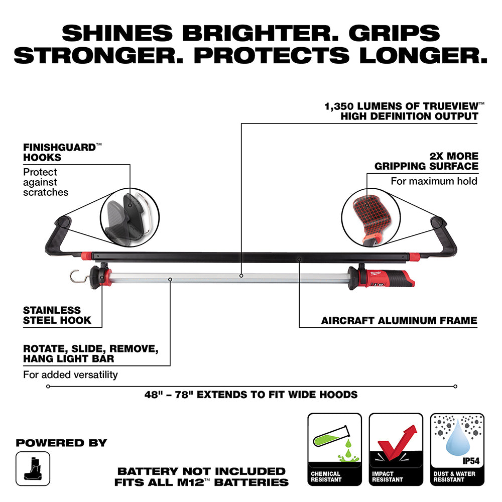 Milwaukee, Milwaukee 2125-20 M12 12V 1,350-Lumen LED Underhood Light - Bare Tool