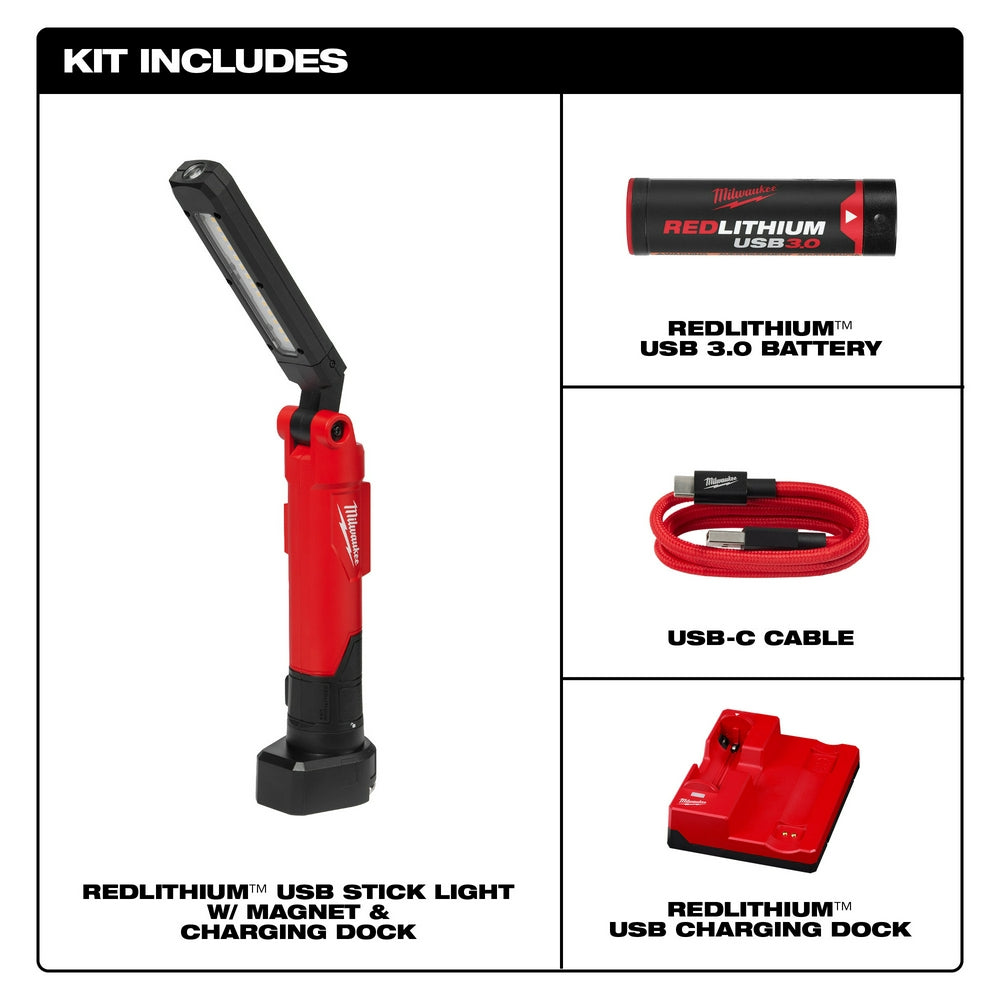 Milwaukee, Milwaukee 2128-22 REDLITHIUM USB Stick Light w/ Magnet & Charging Dock