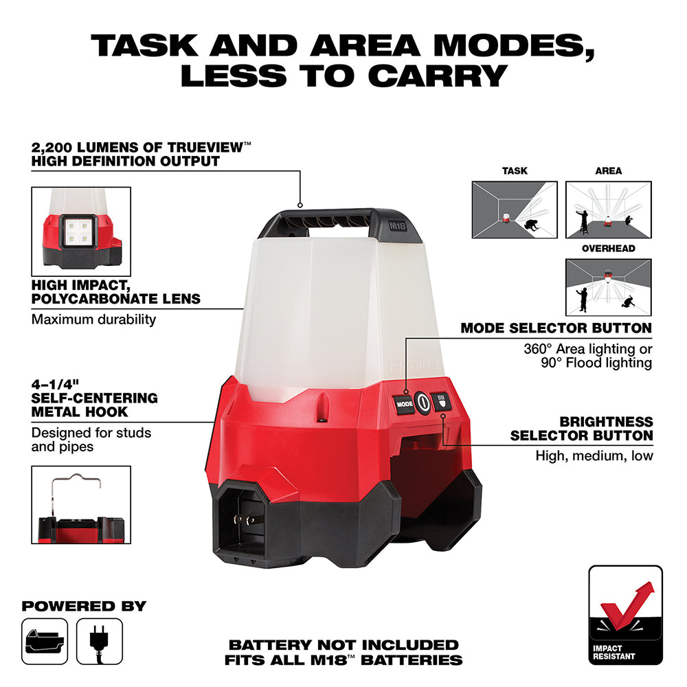 Milwaukee, Milwaukee 2144-20 M18 18V Compact Li-Ion LED Site Light w/ Flood Mode -Bare Tool