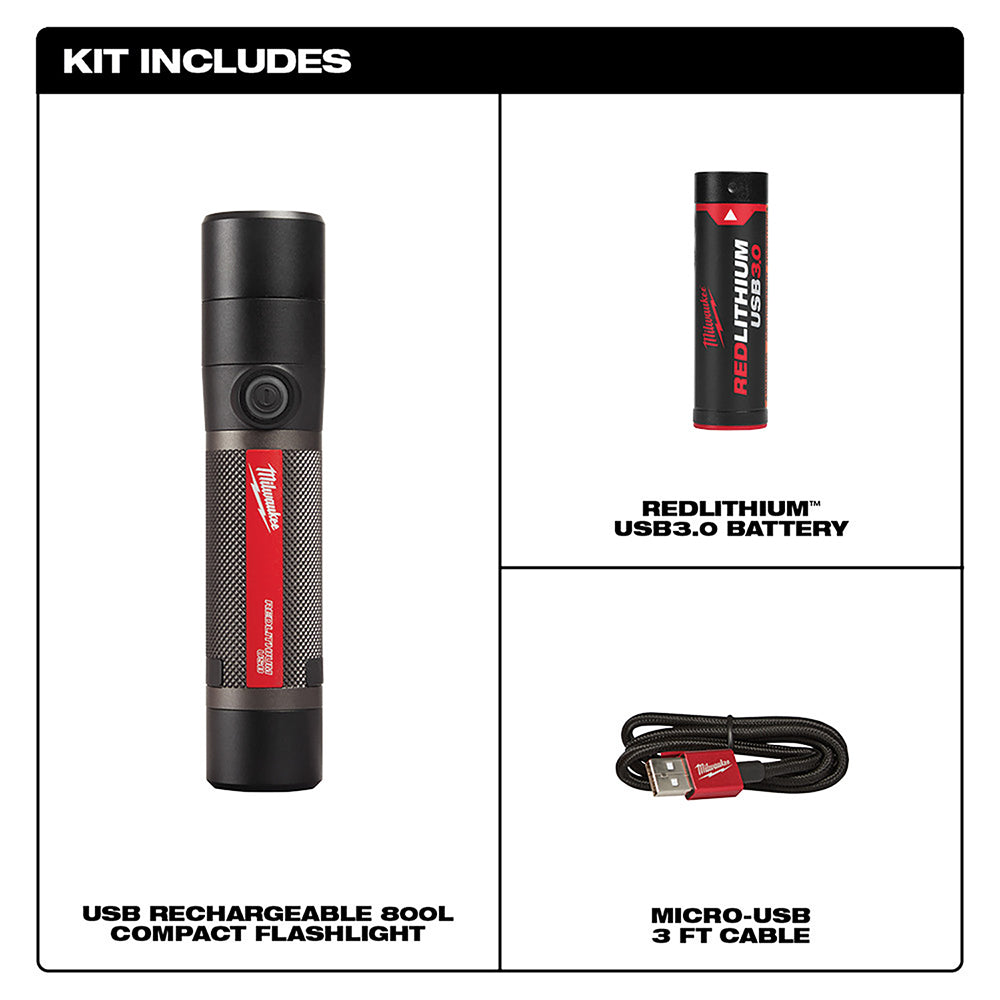 Milwaukee, Milwaukee 2160-21 800 Lumen USB Rechargeable LED Twist Focus Flashlight