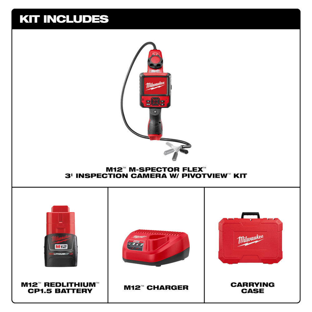 Milwaukee, Milwaukee 2317-21 M12 12V 3' Instant Capture Pivotview M-Spector Flex Cable Kit