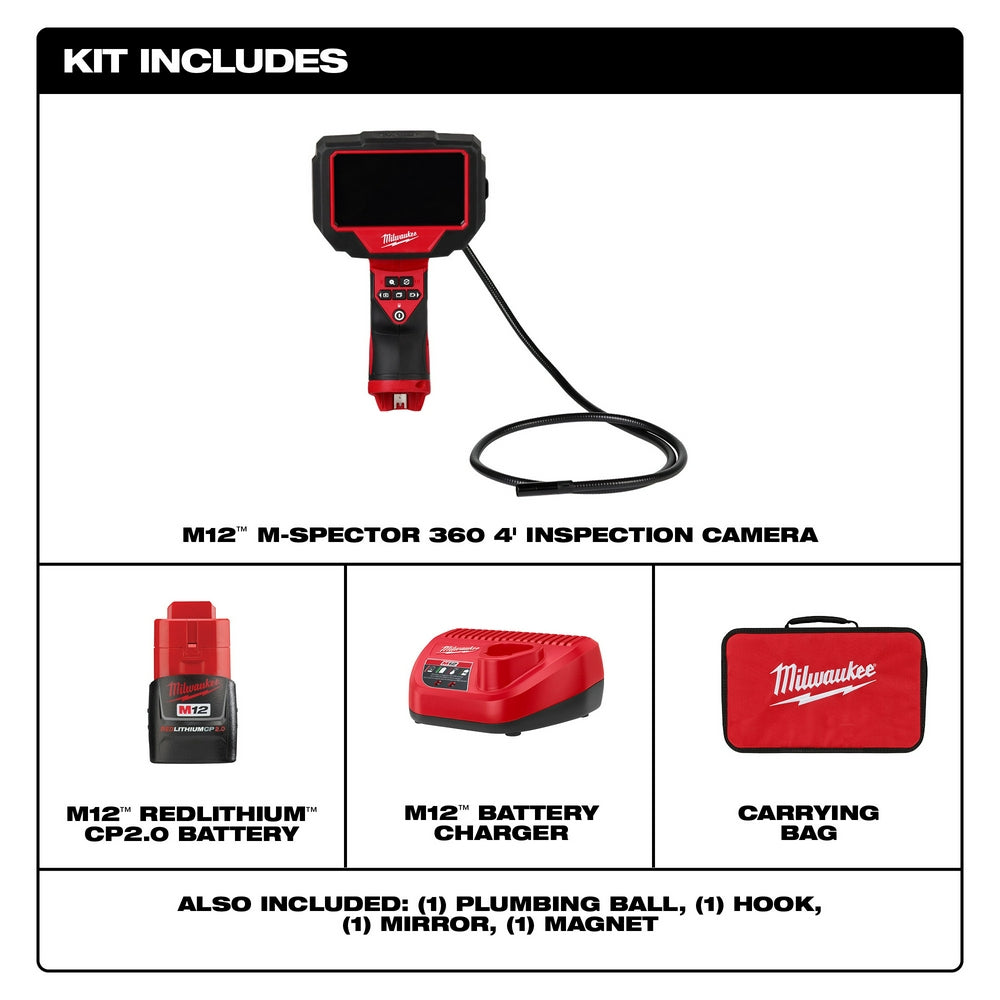 Milwaukee, Milwaukee 2323-21 M12 12V 360 Cordless M-Spector 4' Inspection Camera