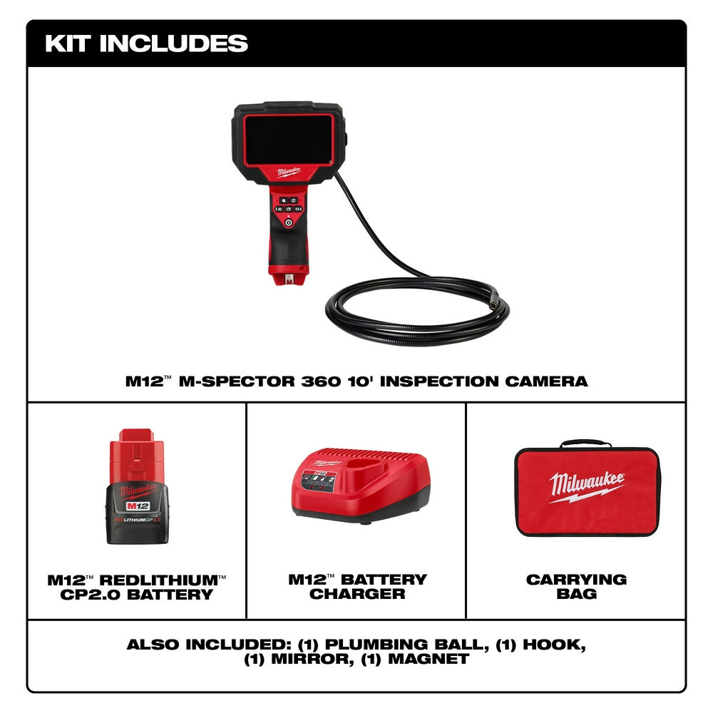 Milwaukee, Milwaukee 2324-21 M12 12V 360 Cordless M-Spector 10' Inspection Camera