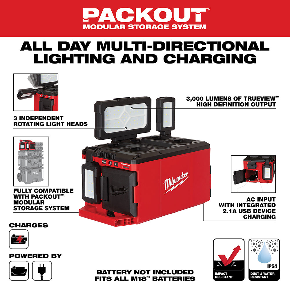 Milwaukee, Milwaukee 2357-20 M18 18V PACKOUT 3000 Lumen Multi-Directional Light/Charger