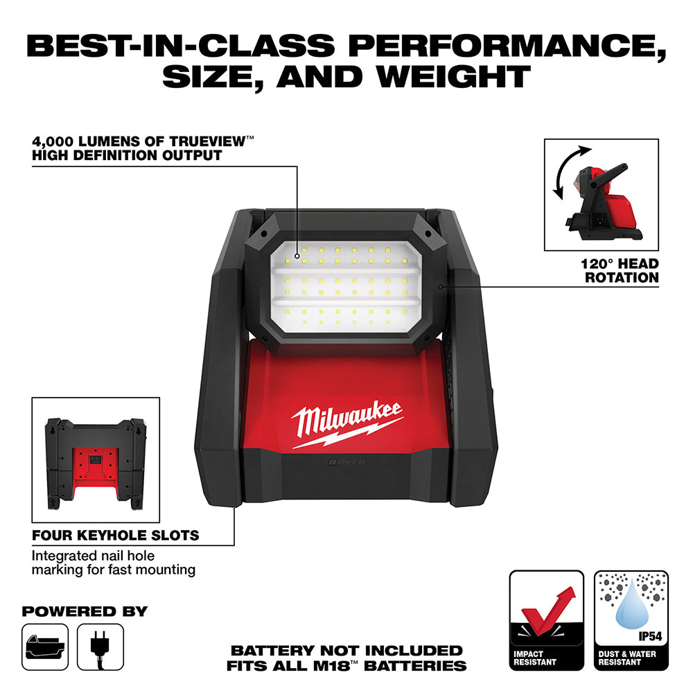 Milwaukee, Milwaukee 2366-20AH M18 18V ROVER Dual Power Flood Light w/ 3AH Battery