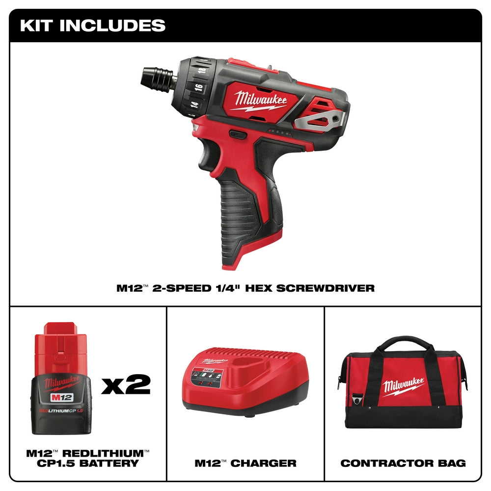 Milwaukee, Milwaukee 2406-22 M12 12V 1/4-Inch Hex 2-Speed Screwdriver Kit