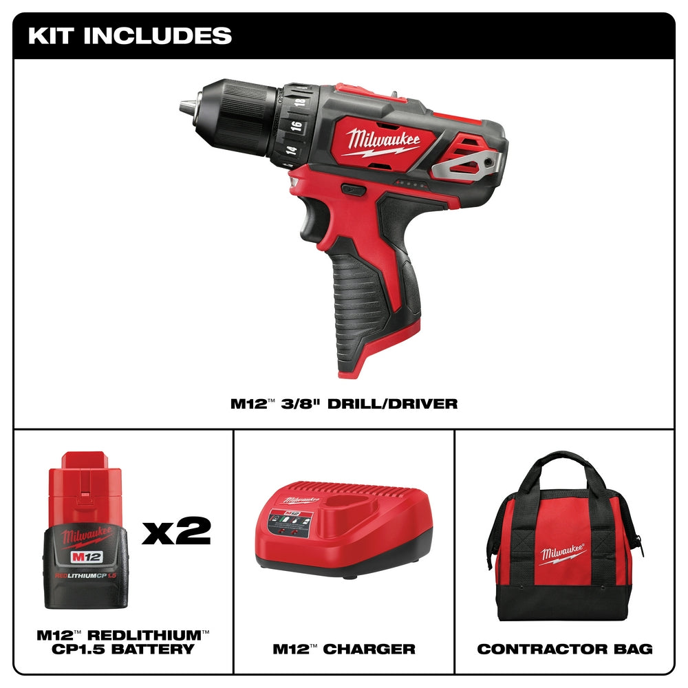 Milwaukee, Milwaukee 2407-22 M12 12V 3/8" Drill/Driver Kit