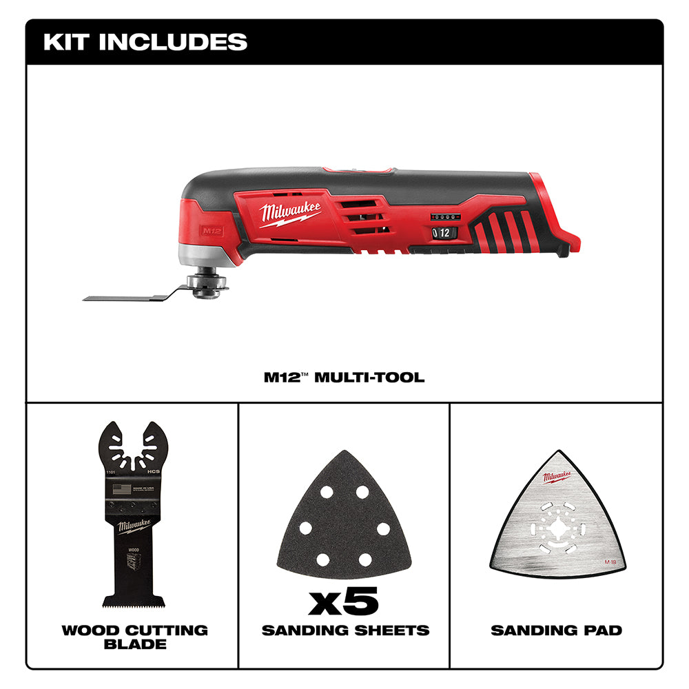 Milwaukee, Milwaukee 2426-20 M12 12V Multi-Tool w/ Assorted Sanding Sheets - Bare Tool