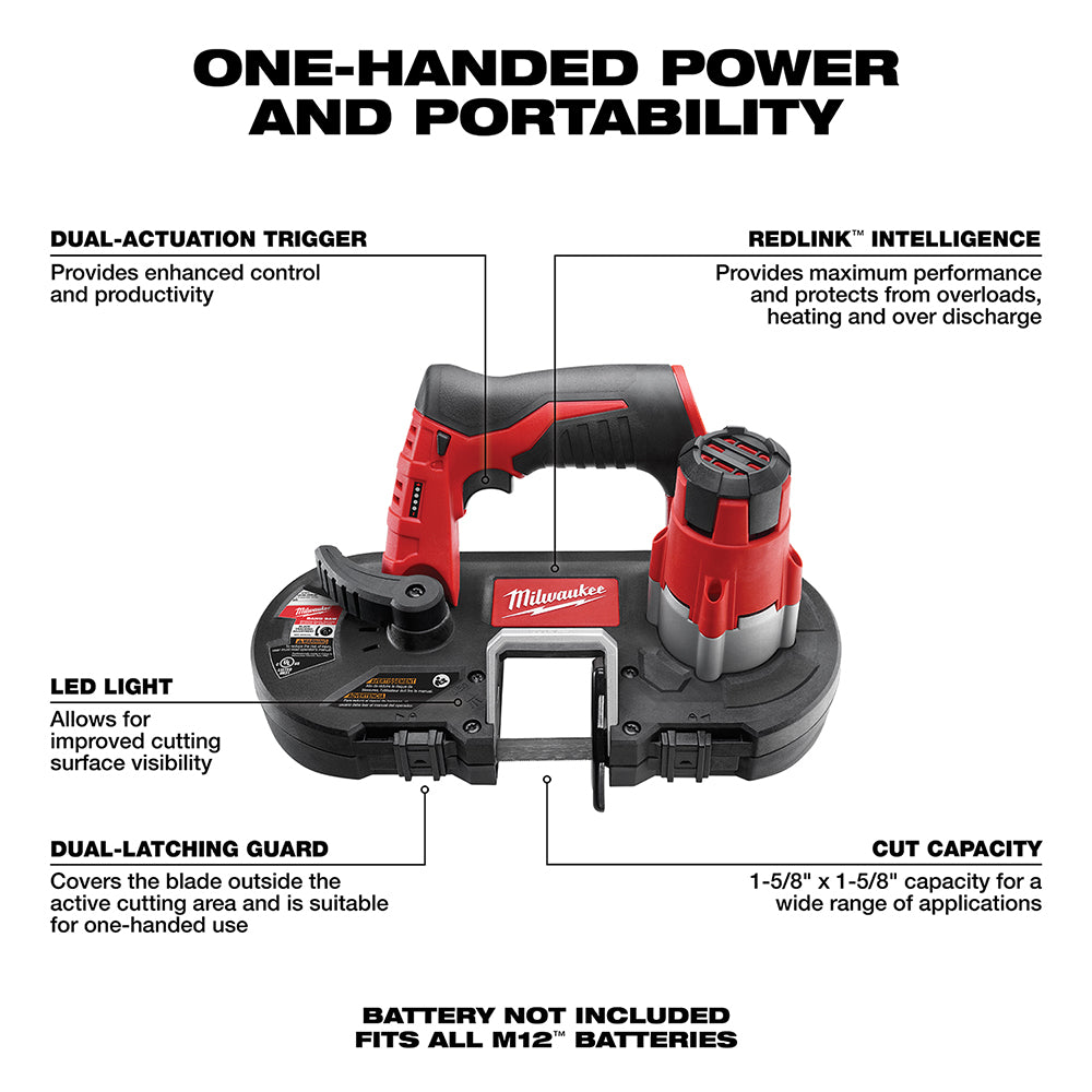 Milwaukee, Milwaukee 2429-20 M12 12V Cordless 18 TPI Sub-Compact Band Saw Blade - Bare Tool