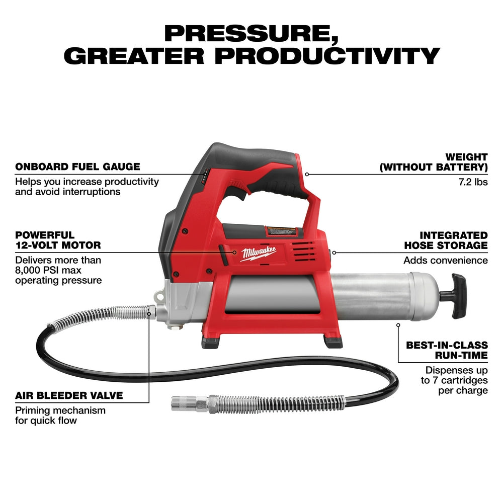 Milwaukee, Milwaukee 2446-20 M12 12V 14-Inch Lithium-Ion Grease Gun - Bare Tool