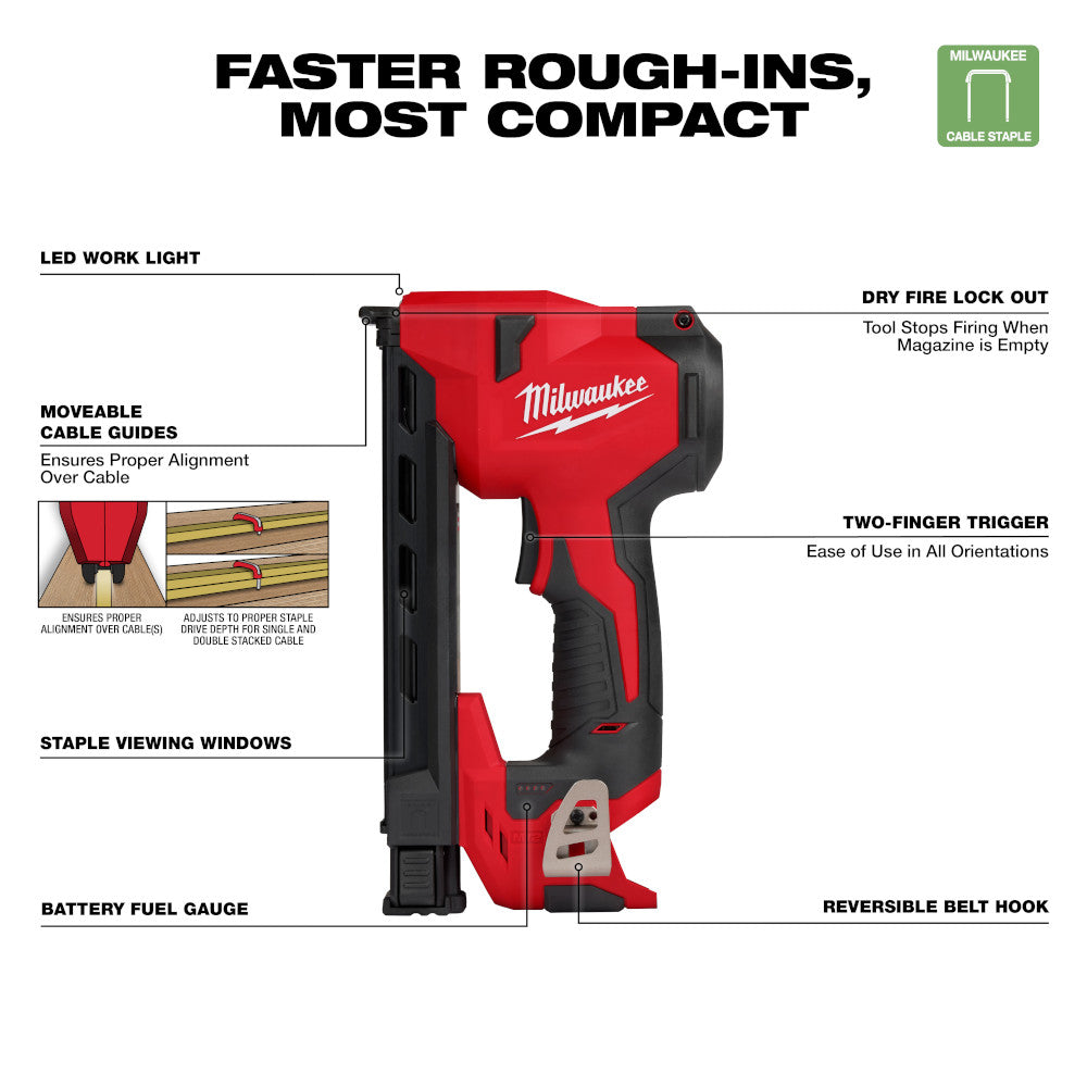 Milwaukee, Milwaukee 2448-20 M12 12V Cordless Li-Ion Brushed Cable Stapler - Bare Tool