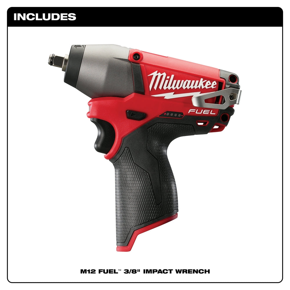 Milwaukee, Milwaukee 2454-20 M12 FUEL 12V 3/8" Impact Wrench w/ Belt Clip - Bare Tool