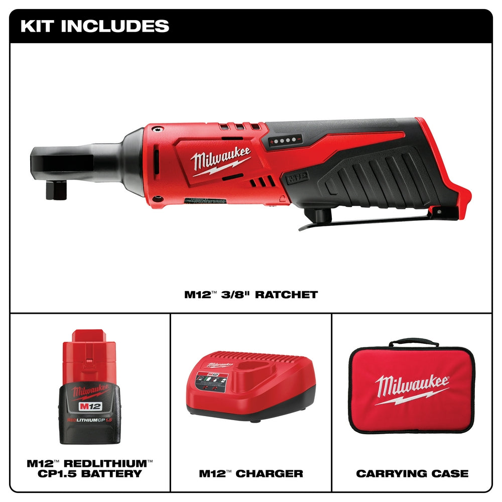 Milwaukee, Milwaukee 2457-21 M12 12V 3/8" Lithium Ion Ratchet Kit