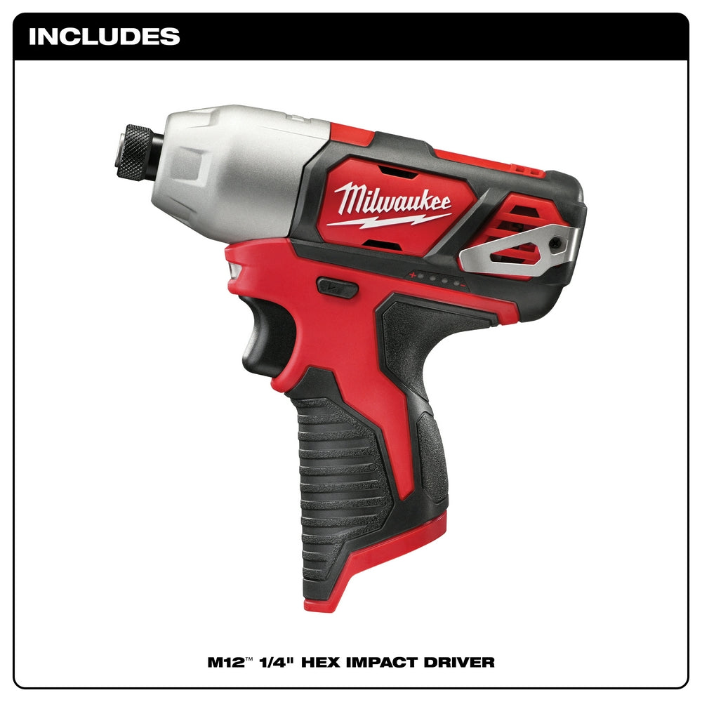 Milwaukee, Milwaukee 2462-20 M12 12V 1/4-Inch Hex Impact Driver w/Belt Clip - Bare Tool