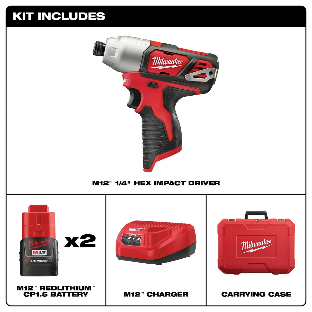 Milwaukee, Milwaukee 2462-22 M12 12V 1/4-Inch Hex Impact Driver Kit