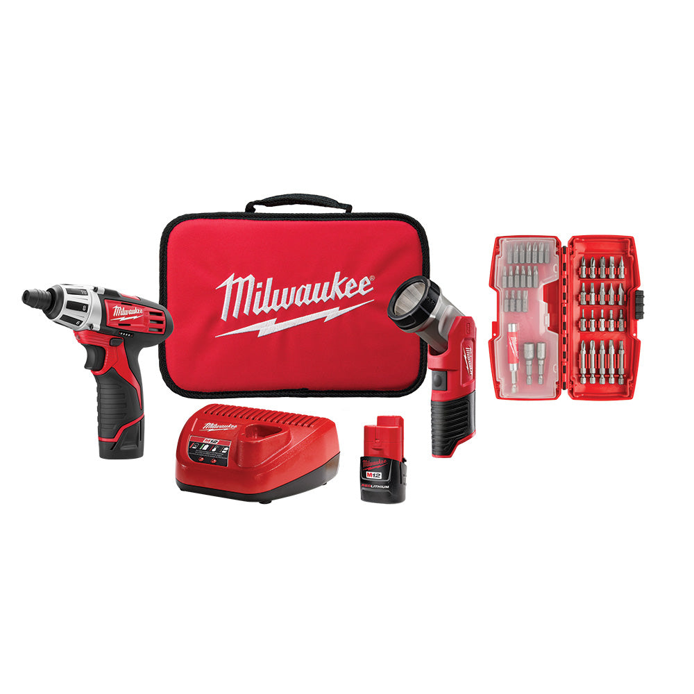 Milwaukee, Milwaukee 2482-22 M12 12V Cordless Lithium-Ion Screwdriver Flashlight Combo Kit